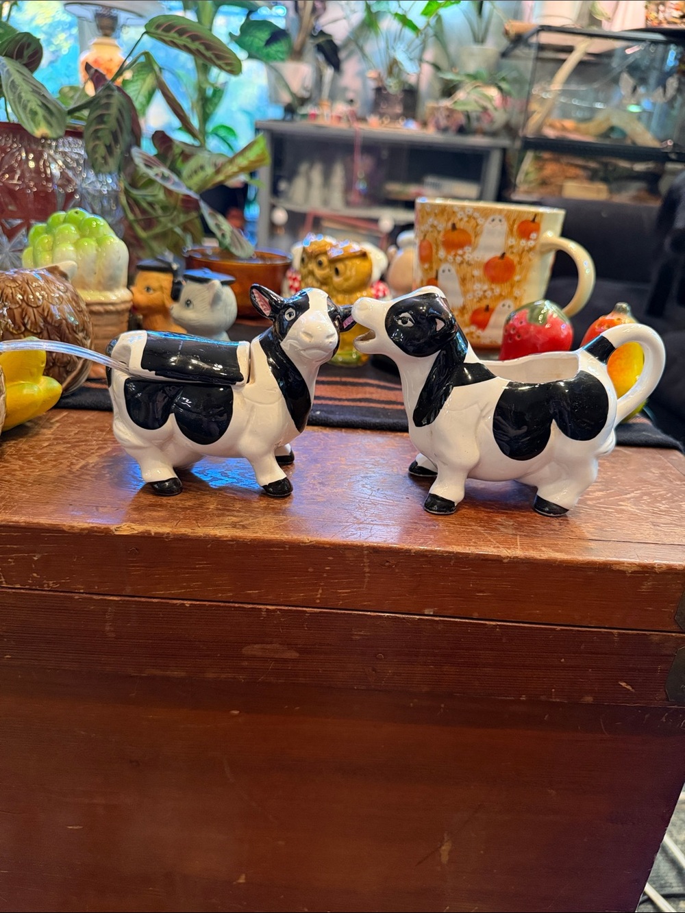 1980s Otagiri Japan Ceramic Cow Creamer and Sugar Bowl Set.